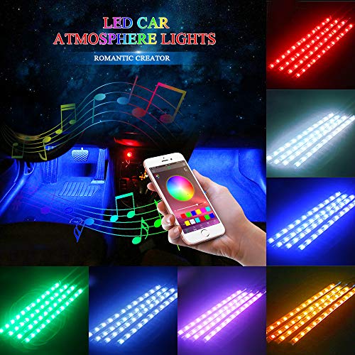 4PCS 12 LED APP Control Car LED Strip Lights Multi Coloured Car LED Light Bar Car Interior Lights Footwell Decoration Atmosphere Light, Active Function,Multi-Mode Change
