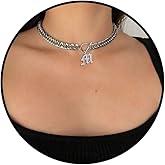 TGOLM Chunky Old English Initial Choker Necklaces for Women Retro Letter Charm Curb Chain Statement Necklace for Men Unisex 15”