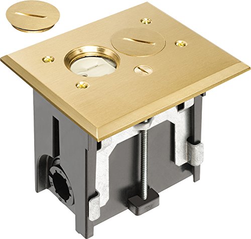 Arlington FLBA101MB-1 Adjustable Rectangular Floor Outlet Electrical Box Kit with Brass Metal Cover, Fits up to 2-Inch Floors, 1-Pack