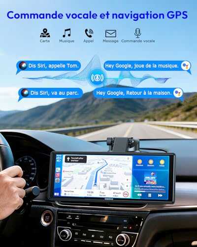 ESSGOO Écran Carplay Voiture, Supporte A-pple Carplay sans Fil et Android Auto, Écran Tactile IPS de 10.26 Pouces avec Capteur de Lumière, Prend en Charge Mirror Link, Assistants G-oogle et Siri
