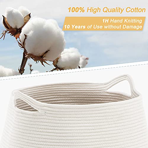 YOUDENOVA Braided Laundry Basket Toy Organizer Storage Basket with Handle Handmade Cotton (105L, Brown)