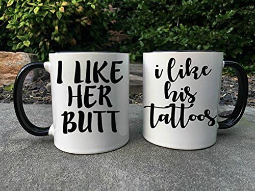 I like her butt I like his tattoos couples mug set,I like his tattoos,I like her butt,Couples mugs