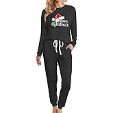 Kgamfar Christmas Pajamas for Women Long Sleeve Shirts Drawstring Pants Set 2 Piece Tracksuits Pj Sets for Xmas