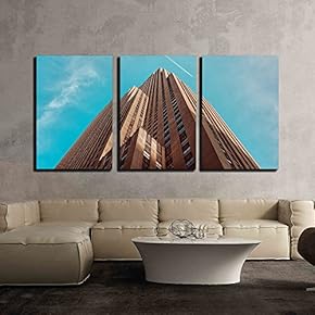 3 Piece Canvas Wall Art - Contemporary Building Under Blue Sky - Modern Home Art Stretched and Framed Ready to Hang - 16"x24"x3 Panels