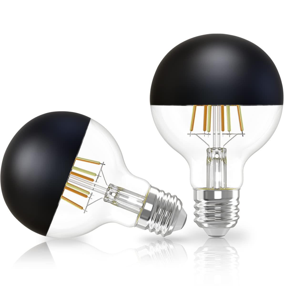 Vanpus LED Decorative Bulb, 2700K Warm White Light, 6W, E27 Base, CRI > 90, Max Diameter 8cm, Hand-Electroplated Black Top, Max Lifespan 20000 Hours, Dimmable (Pack of 2) — image 1