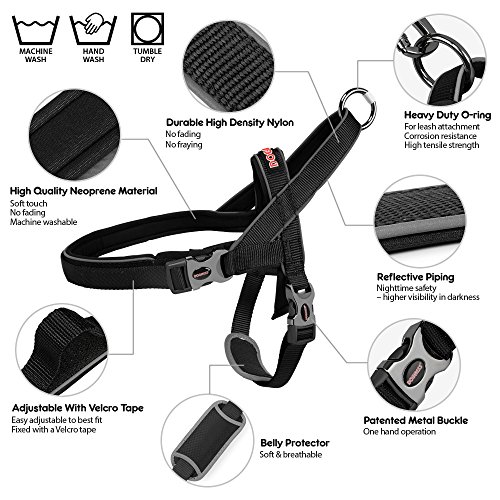 DOGNESS Classic Dog Halter Harness, Traffic Control Handle Belly Protector Metal Buckle, Reflective Soft Padded Nylon, for Small Medium Large Dogs, Matching Leash Collar Sold Separately, Black S/M - Thumbnail 2