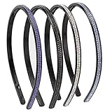Yishenyishi Fashion Rhinestone And Crystal Hard Headbands, Non-Slip Teeth Hairband For Women, Black/Blue/Silver/Royal Blue, Pack of 4