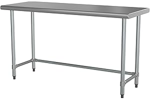 KROLLEN INDUSTRIAL 24" x 60" 18-Gauge 430 Stainless Steel Open Base Work Table for Commercial Kitchen, Restaurant, Cafe