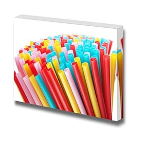 Canvas Prints Wall Art - Colorful Drinking Straws | Modern Wall Decor/Home Art Stretched Gallery Wraps Giclee Print & Wood Framed. Ready to Hang - 12" x 18"