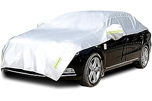 Konnfeir Half Car Cover with Cotton All Weather Car Body Cover Sunshade Cover Snow Cover Waterproof Snowproof Universal (Fit Sedan Length 176'' to 194'')