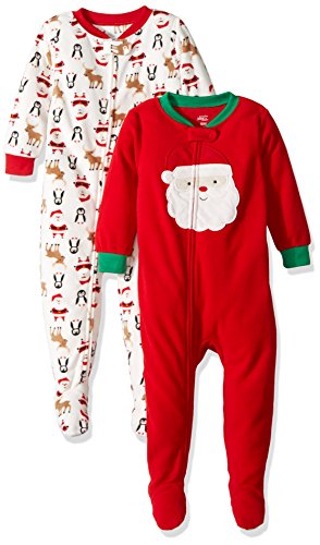 Simple Joys by Carter’s Baby 2-Pack Holiday Footed Pajamas, Ivory Santa/Red Santa, 18 Months