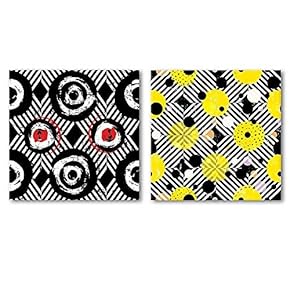 2 Panel Square Abstract Black and Yellow Pattern...
