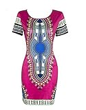 Womens Traditional African Print Dashiki Stretch Bodycon Dress XL Pink