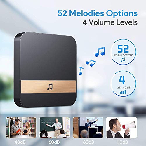Chime Receiver, Doorbell Receiver for Wi-Fi Video Doorbell, US Plug, Operating at Over 500-feet Range, 52 Ringtones, 4 Adjustable Volume Levels, Alert LED Flash (doorbell Chime) - Thumbnail 2