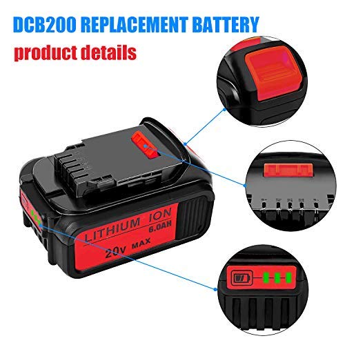 4-Pack 6.0Ah 20V for Dewalt DCB205 Battery, 2Pack Lithium-ion Replacement Battery for Dewalt dcb200 DCB204 DCB207 DCB205-2 DCB180 DCD985B DCD771C2 DCS355D1 DCD790B Cordless Power Tools - Thumbnail 3