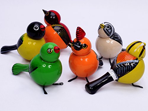 AzKrafts Lot 5 Pcs Handmade Painted Wooden Birds Vintage Indian Craft Toys Gift