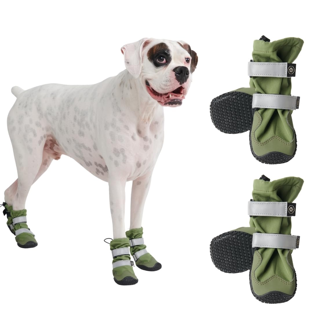 Photo 1 of Spark Paws Dog Shoes, Water Resistant Dog Boots for Medium to Large Dogs, Non Slip, Breathable Dog Booties and Paw Protectors - 4PCS Doggie Hiking Boots with Reflective Straps - Green, C