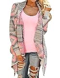 Cardigans for Women with Aztec Drape Irregular Front Hem Fashion Print 3/4 Long Sleeve