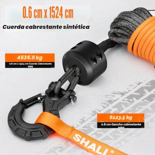 Shall Tow Straps & Ropes, Synthetic Winch Cable 1/4" x 50ft (7.6mm x 15m), 5 Ton (10,000 LB), Suitable for ATV/UTV Off-Road Vehicles.