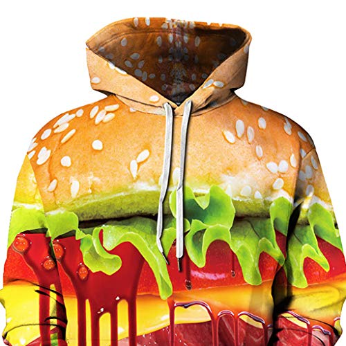 Jessie storee Helloween Hooded Sweatshirt Bloody Hamburger Print Pullover Hoodie Women Men Couples Unisex Horror Terror Sweatshirts Clothing Large Size Sweater Loose Baseball Uniform Tide,Yellow,M