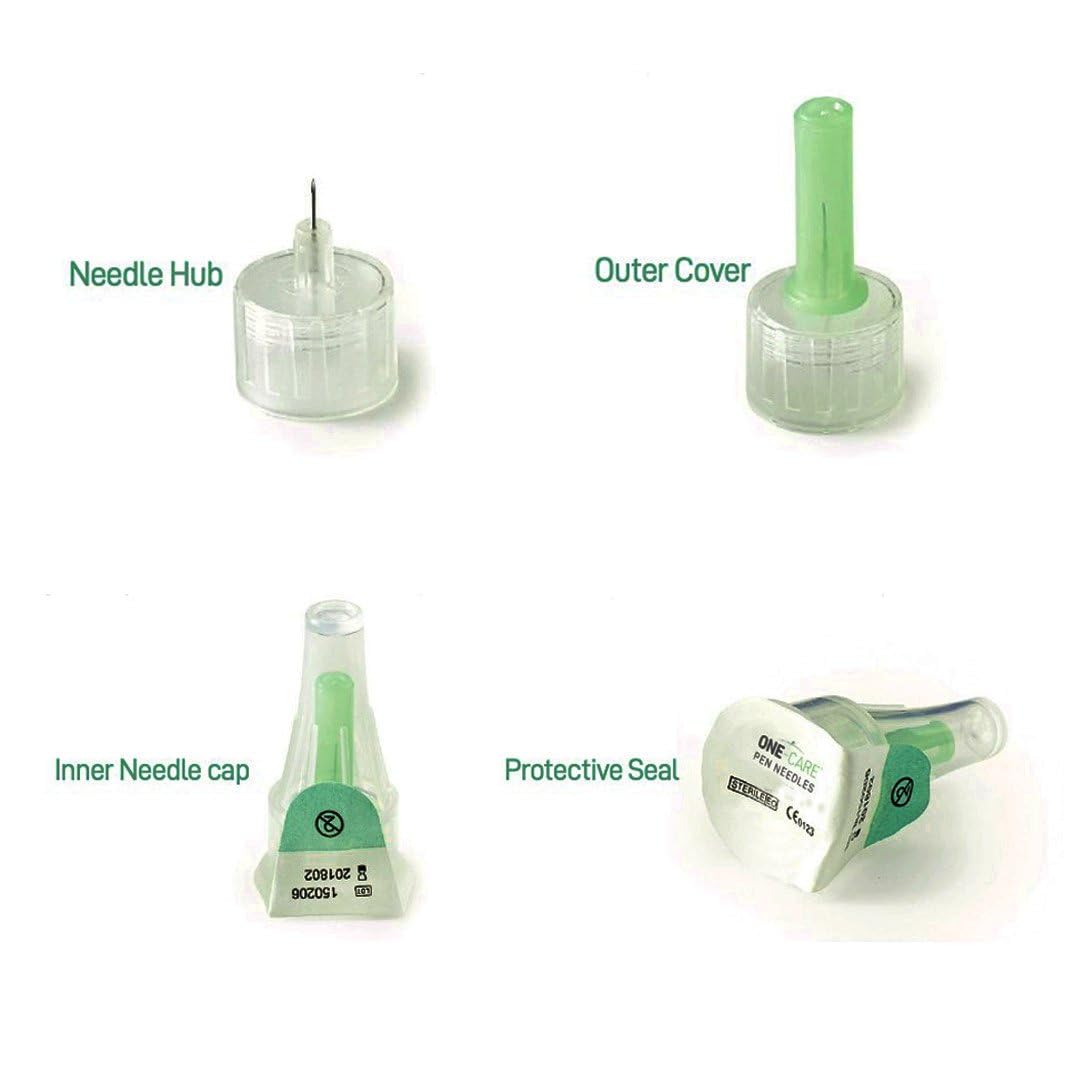 ONE-CARE Pen Tips, 32G x 8mm, Sterile, Seal and Cover, Universal Design, Optimal Skin-Contact – Pack of 100/box