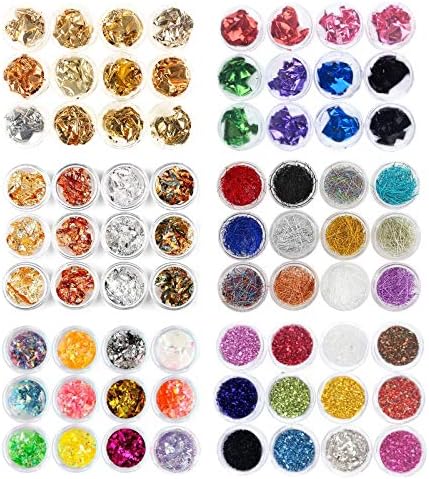 72 Boxes Nail Art Glitter Decorations Kit Foil Nail Chip,Candy Colors Sequins Sticker,Nail Art Glass Mirror Foil,Nail Caviar Gravel And Line Strips For 3D Nail Art