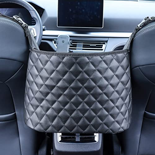 Car Handbag Holder Between Seats, Durable Pu Leather Car Net