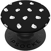 White Cute Ghost Pattern with Black Background for Halloween PopSockets Adhesive PopGrip