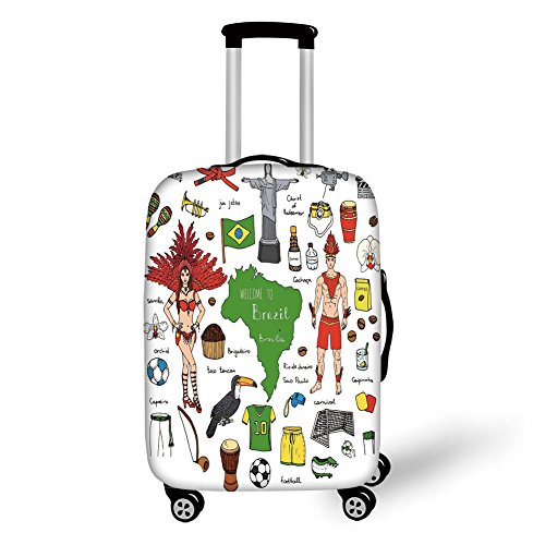 Travel Luggage Cover Suitcase Protector,Modern,Brazilian Symbols Rio Carnival Samba Dancer Flag the Redeemer Statue Print,Multicolorï¼Œfor Travel