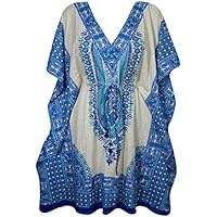 Mogul Interior Women Short Caftan Swimsuit Bikini Cover up Beach Kimono Sleeves Kaftan Dress Beachwear One Size