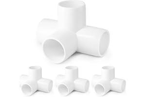 4 Way PVC Pipe Fittings 1 Inch, Zernmiarder White PVC Elbow Corner Side Outlet Tee Fitting, SCH40 Furniture Grade Pipe Connectors - Fits 1" Polyvinyl Chloride Pipes, 4 Pieces