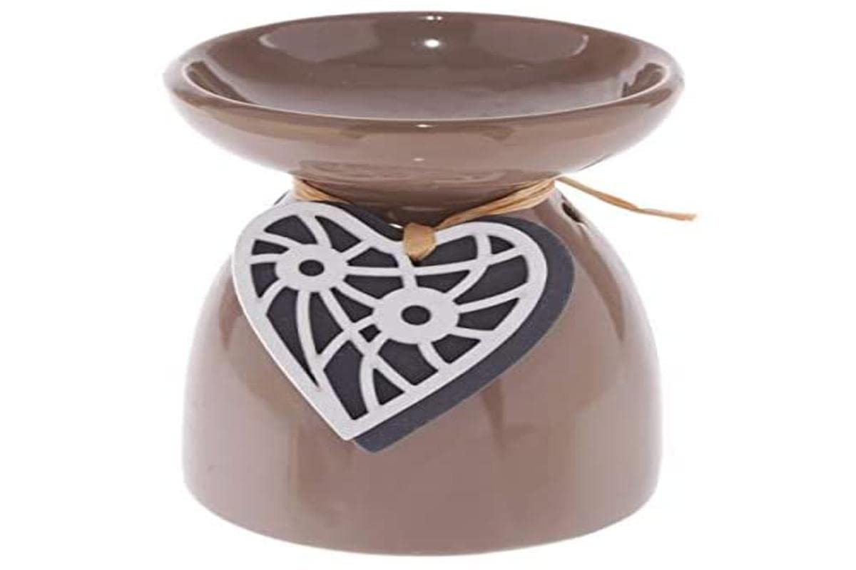 Puckator Ceramic Oil Burner-Wooden Heart Motif, Mixed, Height 11.5cm Width Depth 8.5cm