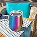 Skylety 12 oz Double-insulated Stemless Glass, Stainless Steel Tumbler Cup with Lids for Wine, Coffee, Drinks, Champagne, Cocktails, 2 Pieces (Colored Rainbow)