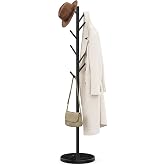 HzTinT Coat Rack with Marble Base, 3 Adjustable Size Metal Coat Tree | With 8 Metal Hooks to Hold Coats, Handbags, Hats and Scarves. Freestanding Coat Rack for Entryway, Bedroom &amp; Office, Black