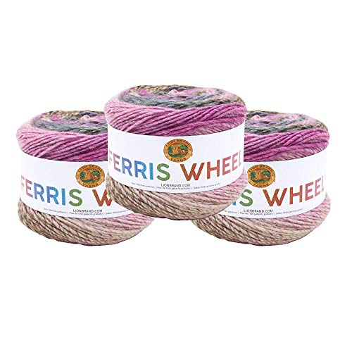 Lion Brand Yarn Ferris Wheel Yarn, Roving Multicolor Yarn for Knitting, Crocheting, and Crafts, 3 Pack, Wild Violets