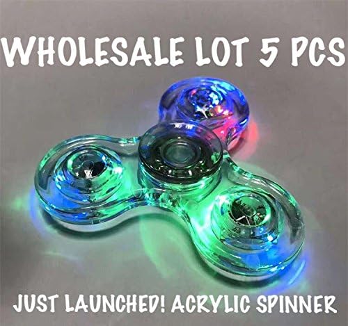5 x ACRYLIC CRYSTAL CLEAR RAINBOW LED LIGHT HAND FIDGET SPINNER CUBE TRI DESK TOY GLITTER PLASTIC WHOLESALE LOT
