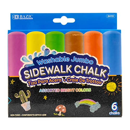 BAZIC Products 6 Jumbo Sidewalk Chalks, for School Office Home