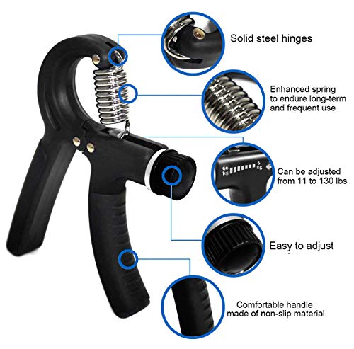 Zrova Hand Grip Strengthener,Adjustable Resistance 11-130 Lb (5-60kg), Hand Exerciser, Finger Strength Trainer, Great for Athletes Musicians and Other Hand Rehabilitation Exercising (2 Pack-Black) - Thumbnail 4