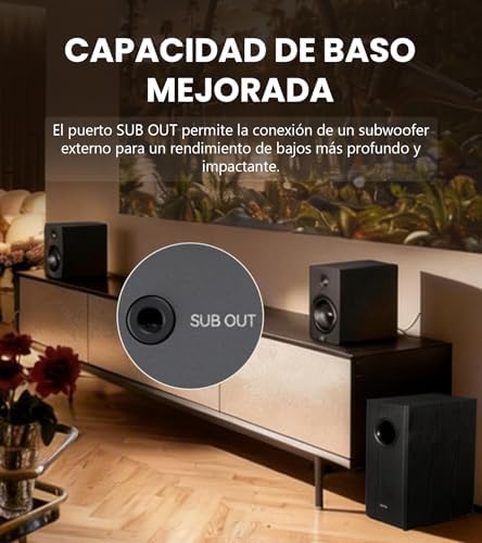 Colunas de estante M90, colunas de secretária RMS de 100W, áudio de alta resolução, LDAC, colunas compactas Bluetooth 6.0, entrada HDMI eARC/ótica/USB-C/AUX, Comando Remoto para TV/PC - Preto