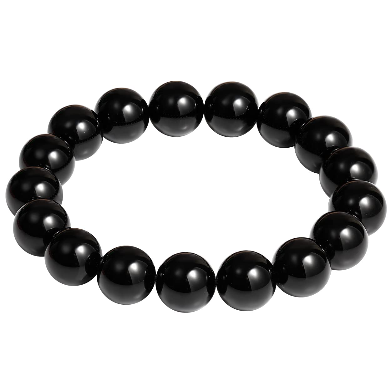Wizock Agate Round Beads Bracelet for Women and Men Bracelets Elastic Mens Bracelets Positive Energy Crystal Spiritual Crystals 12mm (Black Obsidian)