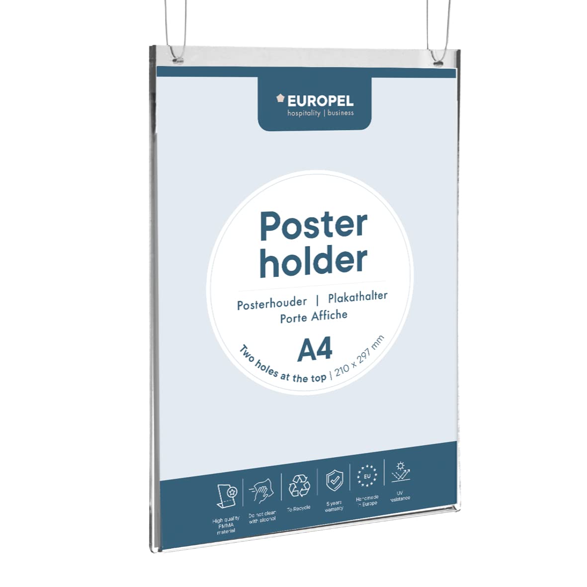 EUROPEL-Hanging Poster Holder, A4, Crystal Clear Acrylic, Portrait, 350010.