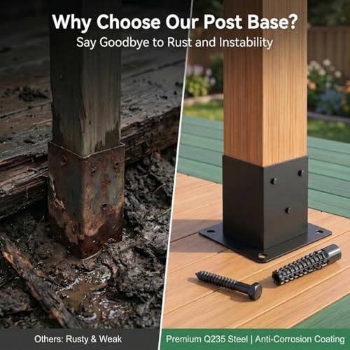 ORIGLE 4×4 Post Base 4Pack, Inner Size 3.6"x3.6" Post Brackets, Heavy Duty Powder-Coated Post Anchor Matte Black Wood Post Brackets for Pavilion Deck Railing