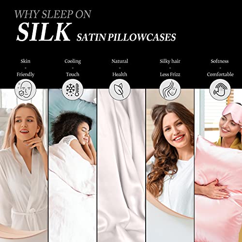 2 PACK SILK SATIN PILLOWCASE FOR HAIR AND SKIN KING SIZE, SOFTER COOLING SILK PILLOW CASE 2 PACKS WITH HIDDEN ZIPPER, SMOOTH SATIN PILLOW CASE COVER, IVORY WHITE 20X36 INCHES