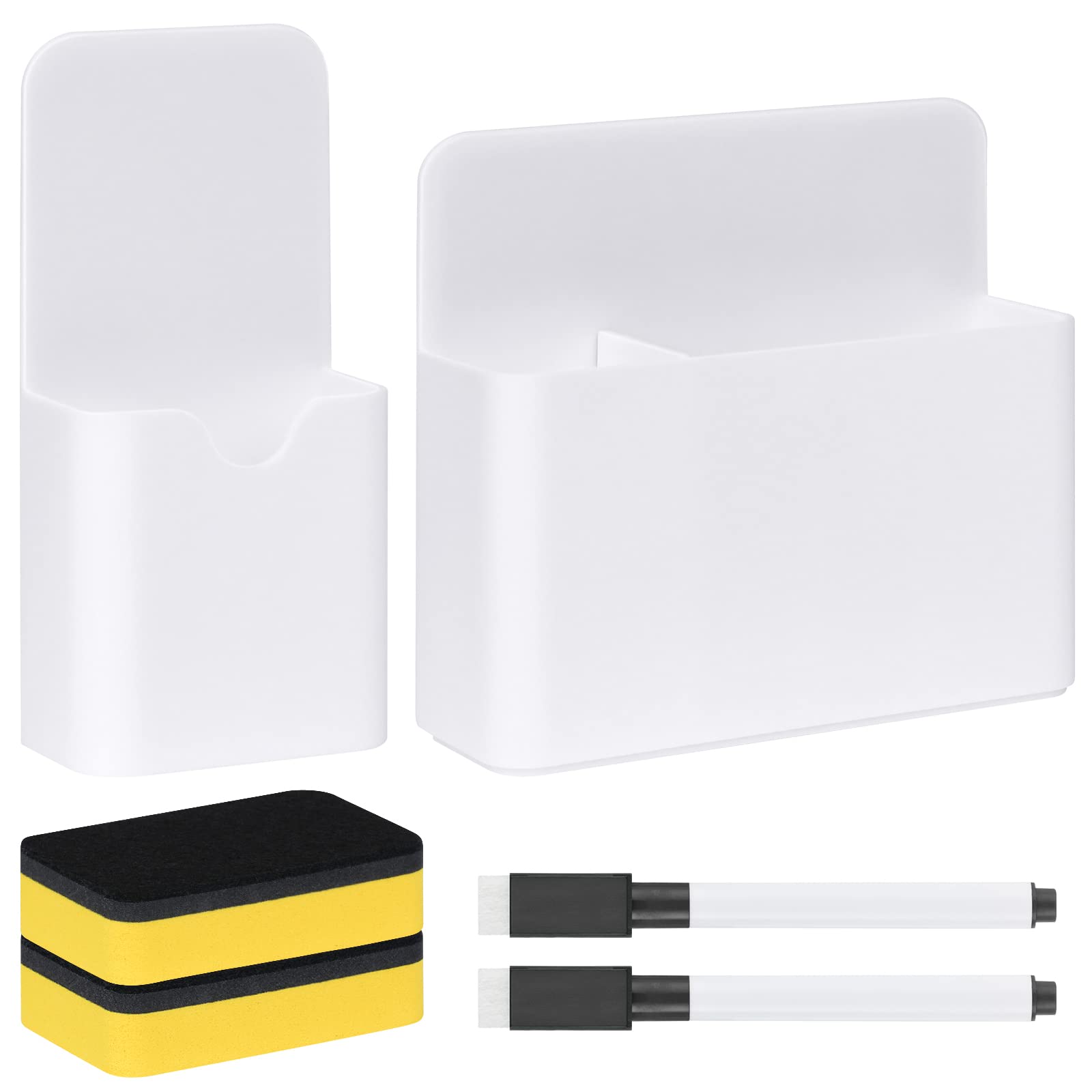 OFFCUP Magnetic Marker Holder, 2pcs Magnetic Pen Holder, Magnetic Cup Holder Whiteboard Pen Holder with 2 Dry Erase Marker and 2 Blackboard eraser for Whiteboard, Office, Home, School (L/S)