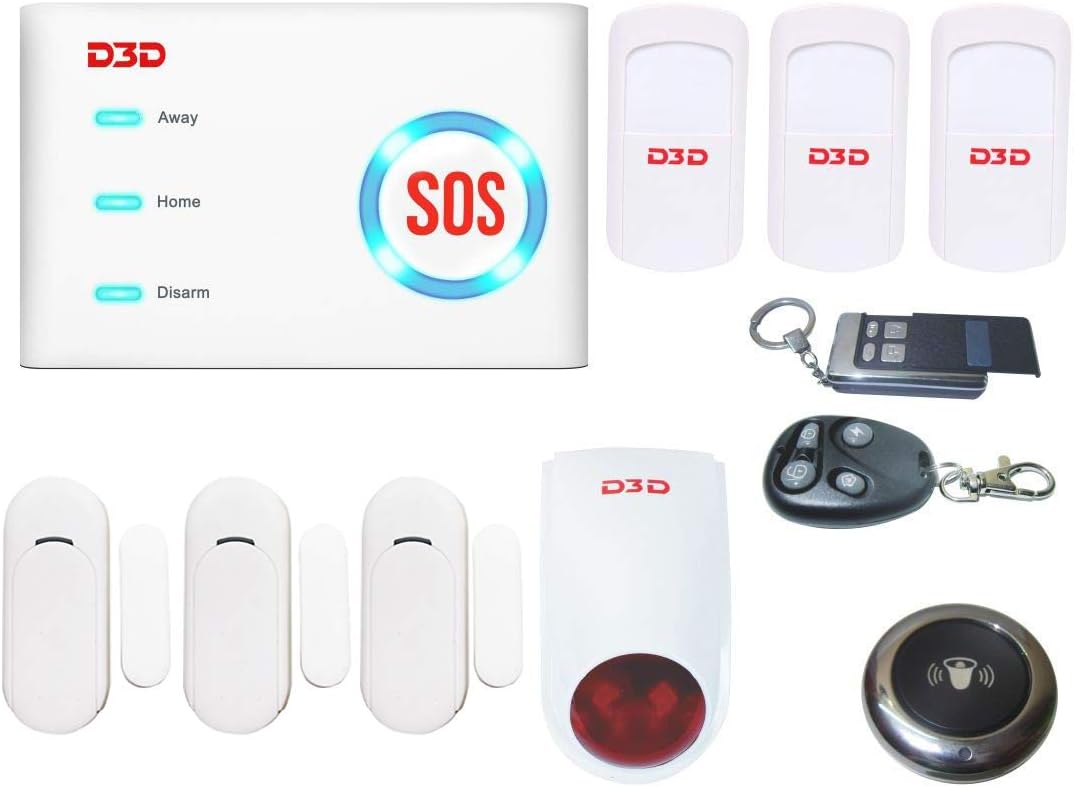 D3D Model: D10 White Wireless WiFi/GSM Sensor Security System with 3 Pir Sensor , 3 Door Sensor , Wireless Doorbell and Outdoor Siren , 2 Remote