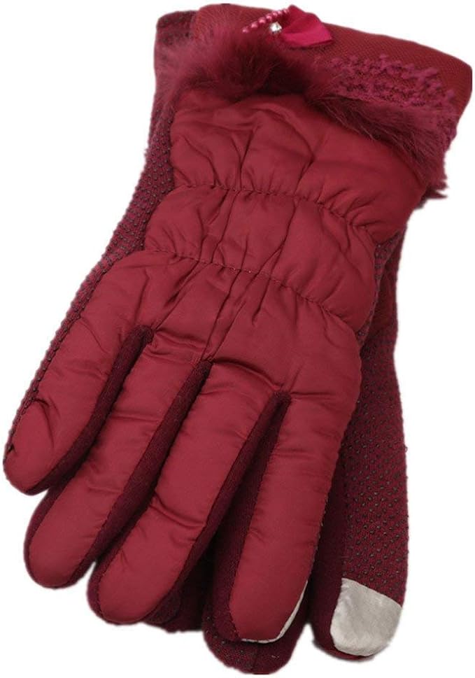 Lady Fashion Warm Glove Lower Finger Fashion Fluffy Solid Leather
