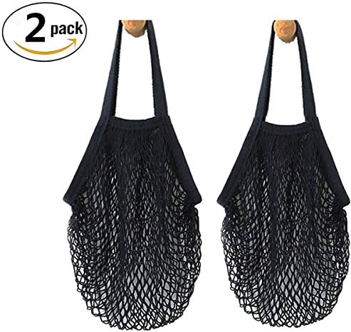LLygezze Pack of 2 Cotton Net Shopping String Bags Reusable Grocery (Black)