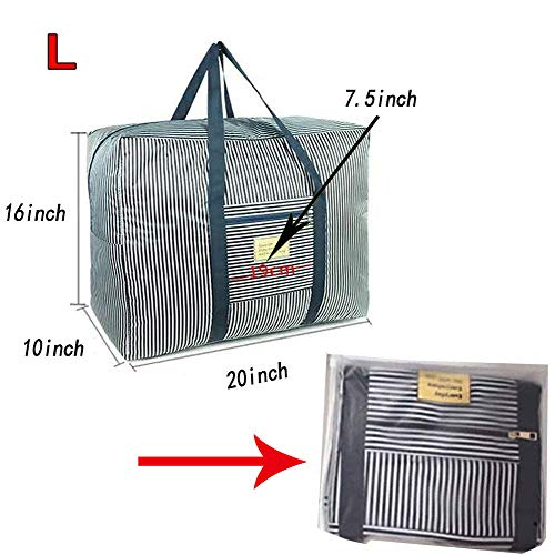 Foldable Travel Bag Waterproof Travel Duffel Bag,Women Ladies Man Canvas Weekender Bag Overnight Carry-on Tote Duffel in Trolley Handle (Bule - L)
