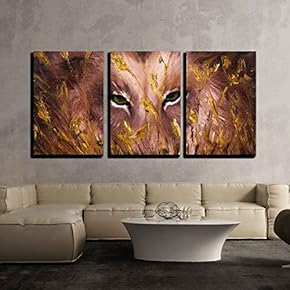 3 Piece Canvas Wall Art - Original Oil Painting Showing Deep Wolves Eyes Behind Grass on Canvas - Modern Home Art Stretched and Framed Ready to Hang - 16"x24"x3 Panels