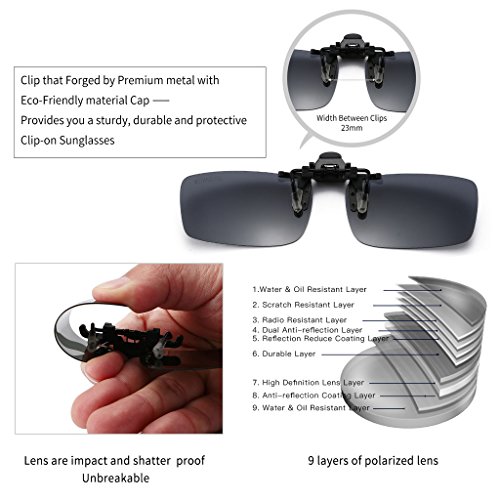 JESSIEDANTON Polarized Clip-on Flip Up Metal Clip Rimless Sunglasses, Lightweight, S Size, Black Lens